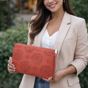 Ivanka Trump Coral Laser-Cut Wristlet Clutch